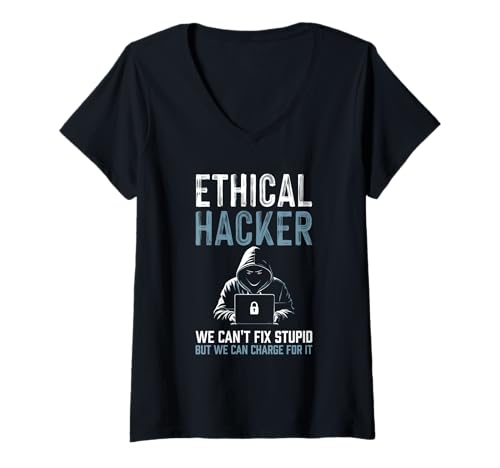 Damen Ethischer Hacker kann nicht dumm reparieren, kann dafür aufladen T-Shirt mit V-Ausschnitt Damen Ethischer Hacker kann nicht dumm reparieren, kann dafür aufladen T-Shirt mit V-Ausschnitt von Funny Skilled Hackers Cyber Security Specialist
