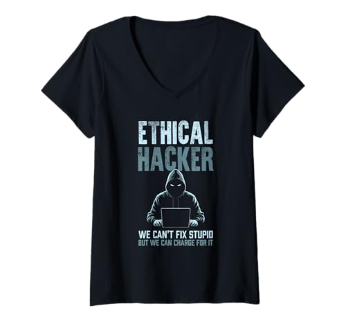 Damen Ethischer Hacker können Dummheit nicht reparieren, aber sie können dafür Geld verlangen. Lustig T-Shirt mit V-Ausschnitt Damen Ethischer Hacker können Dummheit nicht reparieren, aber sie können dafür Geld verlangen. Lustig T-Shirt mit V-Ausschnitt von Funny Skilled Hackers Cyber Security Specialist