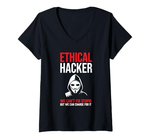 Damen Ethisches Hacker-Bewusstsein kann nicht dumm beheben, kann aber aufladen T-Shirt mit V-Ausschnitt Damen Ethisches Hacker-Bewusstsein kann nicht dumm beheben, kann aber aufladen T-Shirt mit V-Ausschnitt von Funny Skilled Hackers Cyber Security Specialist