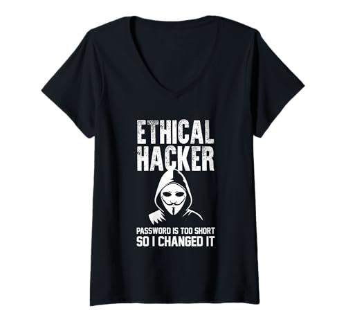 Damen Ethisches Hacker-Passwort zu kurz, damit ich es geändert habe Hacker T-Shirt mit V-Ausschnitt Damen Ethisches Hacker-Passwort zu kurz, damit ich es geändert habe Hacker T-Shirt mit V-Ausschnitt von Funny Skilled Hackers Cyber Security Specialist