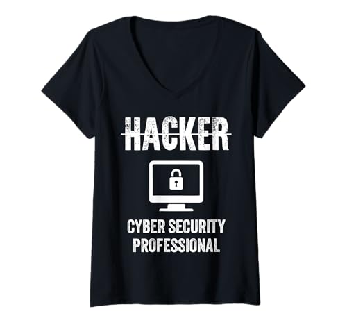 Damen Hackers Jobtitel Hacker Cyber Security Professional Shield T-Shirt mit V-Ausschnitt von Funny Skilled Hackers Cyber Security Specialist