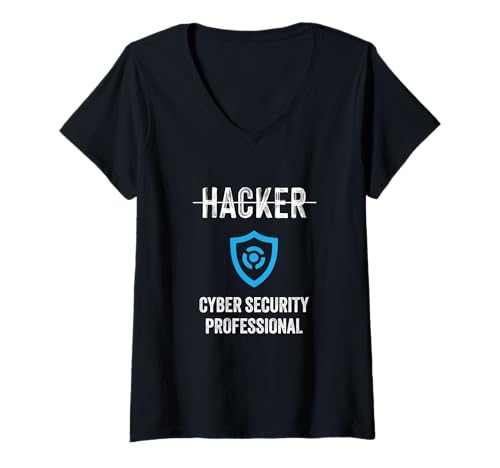 Damen Hackers Jobtitel Hacker Cyber Security Professional Shield T-Shirt mit V-Ausschnitt von Funny Skilled Hackers Cyber Security Specialist