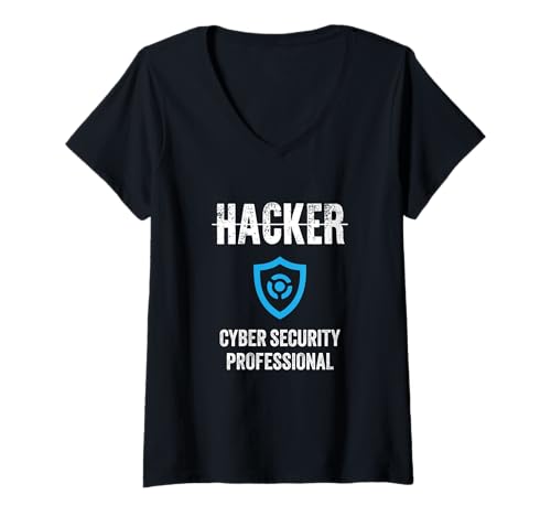 Damen Hackers Jobtitel Hacker Cyber Security Professional Shield T-Shirt mit V-Ausschnitt von Funny Skilled Hackers Cyber Security Specialist