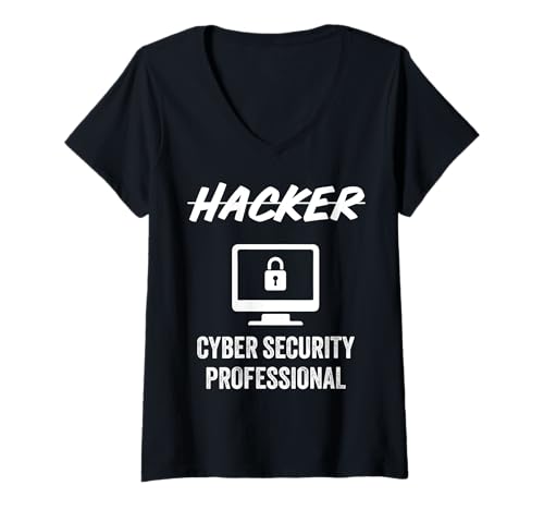 Damen Jobtitel Hacker Cyber Security Professional Hackers Shield T-Shirt mit V-Ausschnitt von Funny Skilled Hackers Cyber Security Specialist