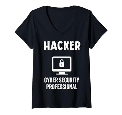 Damen Jobtitel Hacker Cyber Security Professional Hackers Shield T-Shirt mit V-Ausschnitt von Funny Skilled Hackers Cyber Security Specialist