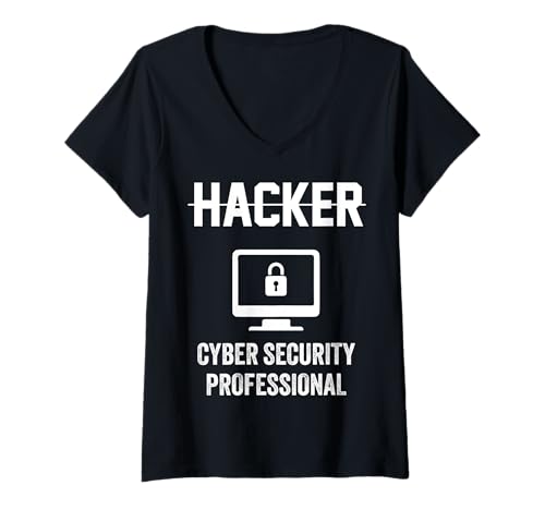 Damen Jobtitel Hacker Cyber Security Professional Hackers Shield T-Shirt mit V-Ausschnitt von Funny Skilled Hackers Cyber Security Specialist