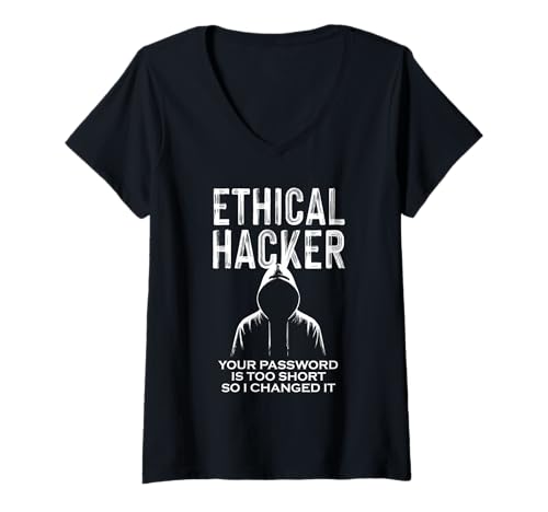 Damen Lustiger ethischer Hacker, Ihr Passwort ist zu kurz sarkastisch T-Shirt mit V-Ausschnitt Damen Lustiger ethischer Hacker, Ihr Passwort ist zu kurz sarkastisch T-Shirt mit V-Ausschnitt von Funny Skilled Hackers Cyber Security Specialist