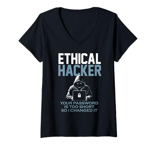 Damen Lustiger ethischer Hacker Cybersicherheit Ihr Passwort zu kurz T-Shirt mit V-Ausschnitt Damen Lustiger ethischer Hacker Cybersicherheit Ihr Passwort zu kurz T-Shirt mit V-Ausschnitt von Funny Skilled Hackers Cyber Security Specialist