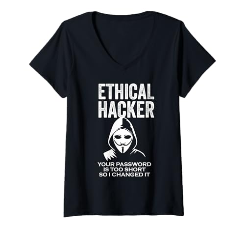Damen Lustiger ethischer Hacker Ihr Passwort ist zu kurz sarkastisch T-Shirt mit V-Ausschnitt Damen Lustiger ethischer Hacker Ihr Passwort ist zu kurz sarkastisch T-Shirt mit V-Ausschnitt von Funny Skilled Hackers Cyber Security Specialist