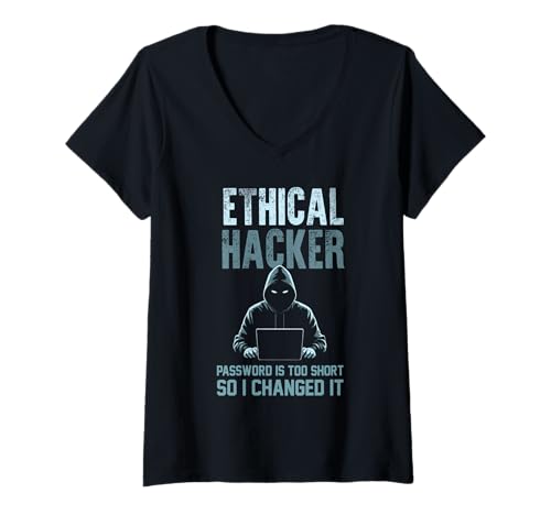 Damen Lustiger ethischer Hacker Your Password Is Too Short Herren Damen T-Shirt mit V-Ausschnitt Damen Lustiger ethischer Hacker Your Password Is Too Short Herren Damen T-Shirt mit V-Ausschnitt von Funny Skilled Hackers Cyber Security Specialist