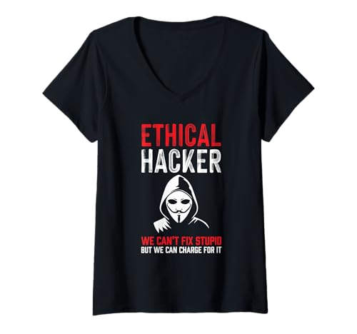 Damen Lustiger ethischer Hacker kann nicht dumm reparieren, aber kann aufladen T-Shirt mit V-Ausschnitt Damen Lustiger ethischer Hacker kann nicht dumm reparieren, aber kann aufladen T-Shirt mit V-Ausschnitt von Funny Skilled Hackers Cyber Security Specialist