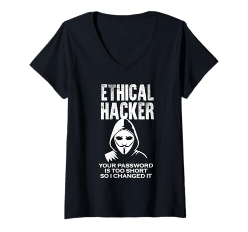 Damen Lustiger ethischer Hacker sarkastisch Ihr Passwort ist zu kurz T-Shirt mit V-Ausschnitt Damen Lustiger ethischer Hacker sarkastisch Ihr Passwort ist zu kurz T-Shirt mit V-Ausschnitt von Funny Skilled Hackers Cyber Security Specialist