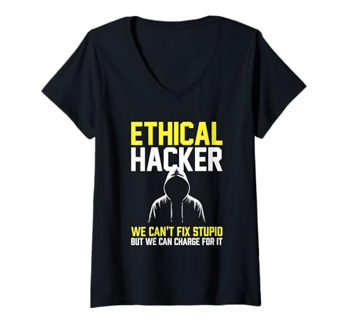 Damen Lustiger sarkastischer ethischer Hacker Can't Fix Stupid But Can T-Shirt mit V-Ausschnitt Damen Lustiger sarkastischer ethischer Hacker Can't Fix Stupid But Can T-Shirt mit V-Ausschnitt von Funny Skilled Hackers Cyber Security Specialist