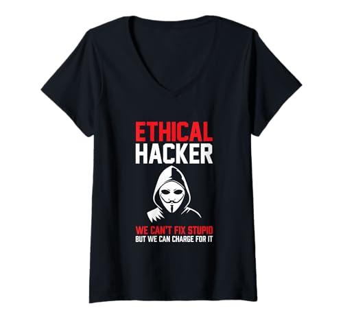 Damen Lustiges ethisches Hacker-Bewusstsein kann nicht reparieren, dumm kann aufladen T-Shirt mit V-Ausschnitt Damen Lustiges ethisches Hacker-Bewusstsein kann nicht reparieren, dumm kann aufladen T-Shirt mit V-Ausschnitt von Funny Skilled Hackers Cyber Security Specialist