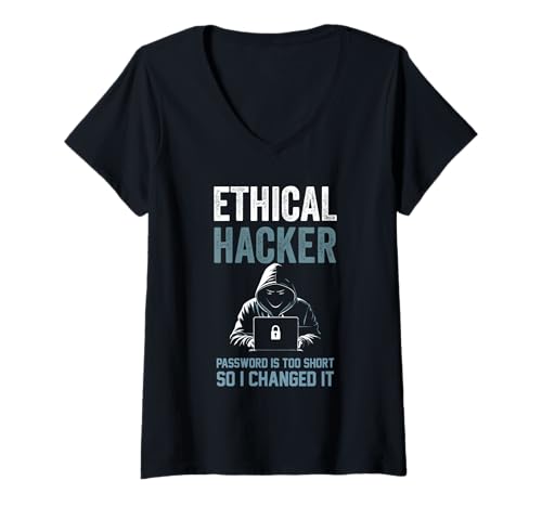 Damen Lustiges ethisches Hacker-Passwort zu kurz, damit ich es geändert habe T-Shirt mit V-Ausschnitt Damen Lustiges ethisches Hacker-Passwort zu kurz, damit ich es geändert habe T-Shirt mit V-Ausschnitt von Funny Skilled Hackers Cyber Security Specialist