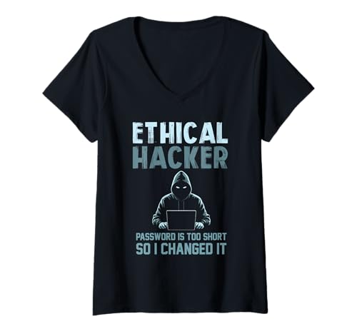 Damen Sarcastic Ethical Hacker Your Password Too Short Herren Damen T-Shirt mit V-Ausschnitt Damen Sarcastic Ethical Hacker Your Password Too Short Herren Damen T-Shirt mit V-Ausschnitt von Funny Skilled Hackers Cyber Security Specialist