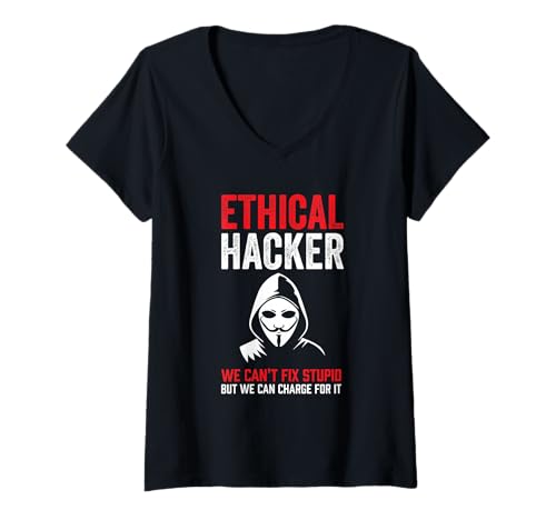 Damen Sarkastischer ethischer Hacker kann nicht dumm reparieren, aber kann aufladen T-Shirt mit V-Ausschnitt Damen Sarkastischer ethischer Hacker kann nicht dumm reparieren, aber kann aufladen T-Shirt mit V-Ausschnitt von Funny Skilled Hackers Cyber Security Specialist