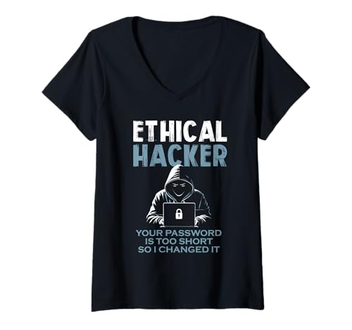Damen Verschmitzter ethischer Hacker, Ihr Passwort ist zu kurz Hacker T-Shirt mit V-Ausschnitt Damen Verschmitzter ethischer Hacker, Ihr Passwort ist zu kurz Hacker T-Shirt mit V-Ausschnitt von Funny Skilled Hackers Cyber Security Specialist