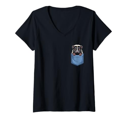 Damen Niedliche Taschen-Stink-Liebhaber T-Shirt mit V-Ausschnitt Damen Niedliche Taschen-Stink-Liebhaber T-Shirt mit V-Ausschnitt von Funny Skunk in Pocket for Skunk Lover