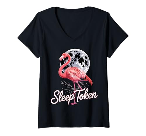 Damen Schlafmarke & Flamingo Vibes Fan Design T-Shirt mit V-Ausschnitt Damen Schlafmarke & Flamingo Vibes Fan Design T-Shirt mit V-Ausschnitt von Funny Sleep Token Flamingo