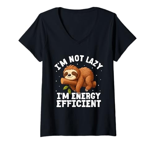 Damen Ich Bin Nicht faul, ich Bin energieeffizient Lustiges Faultier T-Shirt mit V-Ausschnitt Damen Ich Bin Nicht faul, ich Bin energieeffizient Lustiges Faultier T-Shirt mit V-Ausschnitt von Funny Sloth Animal Lovers Humor Gifts By Mj