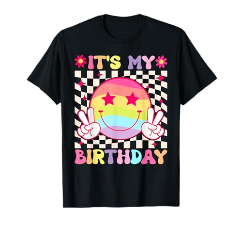 Groovy It's My Birthday Smile Face Regenbogen Mädchen Kinder T-Shirt von Funny Smile Face Family Matching Birthday