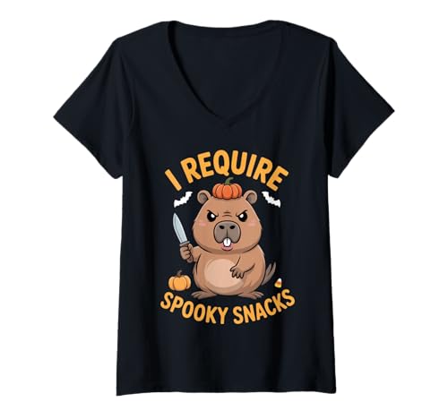 Damen Ich benötige gruselige Snacks Angry Capybara Halloween T-Shirt mit V-Ausschnitt Damen Ich benötige gruselige Snacks Angry Capybara Halloween T-Shirt mit V-Ausschnitt von Funny Snack Lover Halloween Capybara