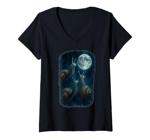 Damen 3 DREI Schnecken heulen den Mond an T-Shirt mit V-Ausschnitt von Funny Snail Gifts Cute Sluggish Snail