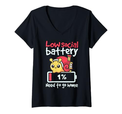 Damen Schnecke Low Social Battery Need to Go Home T-Shirt mit V-Ausschnitt Damen Schnecke Low Social Battery Need to Go Home T-Shirt mit V-Ausschnitt von Funny Snail Low Social Battery Tee Shirt