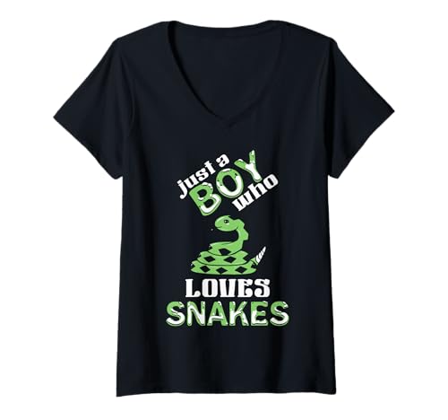 Damen Just A Boy Who Loves Cute Klapperschlange Lustiger Schlangenliebhaber T-Shirt mit V-Ausschnitt von Funny Snakehandler Gifts