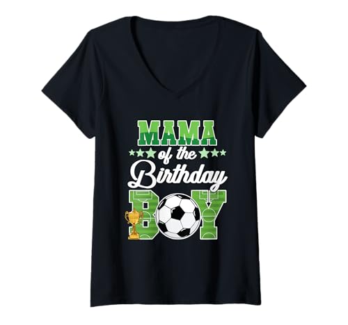 Damen Fußball Mama Geburtstag Jungen Party Familie Matching T-Shirt mit V-Ausschnitt Damen Fußball Mama Geburtstag Jungen Party Familie Matching T-Shirt mit V-Ausschnitt von Funny Soccer Birthday Boys Matching Family Kids
