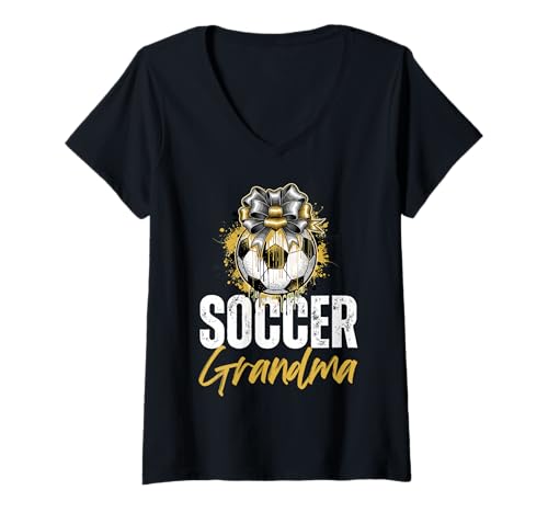 Damen Lustige Großmutter, stolze Fußballliebhaberin, Nana, für Damen T-Shirt mit V-Ausschnitt von Funny Soccer Grandma Heart