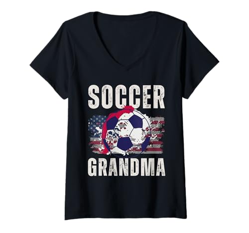 Damen Lustige Großmutter, stolze Fußballliebhaberin, Nana, für Damen T-Shirt mit V-Ausschnitt von Funny Soccer Grandma Heart