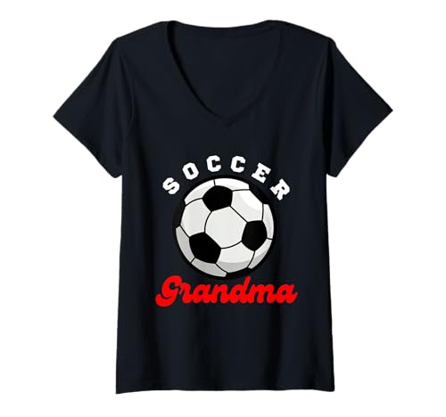 Damen Lustige Großmutter, stolze Fußballliebhaberin, Nana, für Damen T-Shirt mit V-Ausschnitt von Funny Soccer Grandma Heart
