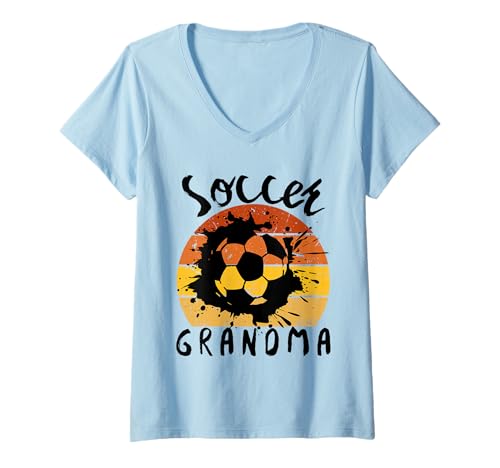 Damen Lustige Großmutter, stolze Fußballliebhaberin, Nana, für Damen T-Shirt mit V-Ausschnitt von Funny Soccer Grandma Heart