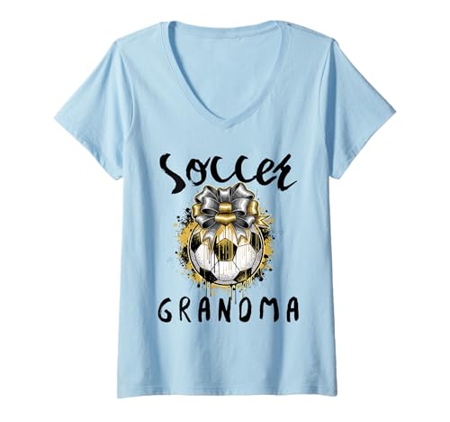 Damen Lustige Großmutter, stolze Fußballliebhaberin, Nana, für Damen T-Shirt mit V-Ausschnitt von Funny Soccer Grandma Heart