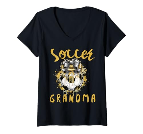 Damen Lustige Großmutter, stolze Fußballliebhaberin, Nana, für Damen T-Shirt mit V-Ausschnitt von Funny Soccer Grandma Heart