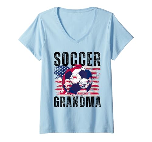 Damen Lustige Großmutter, stolze Fußballliebhaberin, Nana, für Damen T-Shirt mit V-Ausschnitt von Funny Soccer Grandma Heart