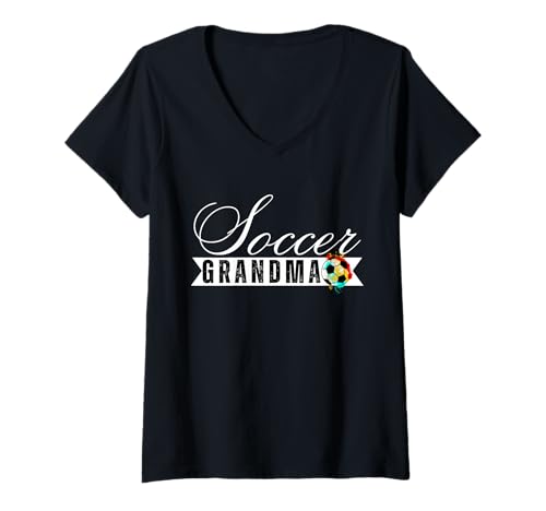 Damen Lustige Großmutter, stolze Fußballliebhaberin, Nana, für Damen T-Shirt mit V-Ausschnitt von Funny Soccer Grandma Heart