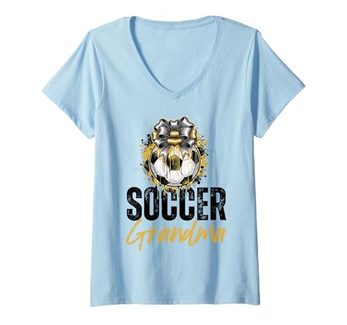 Damen Lustige Großmutter, stolze Fußballliebhaberin, Nana, für Damen T-Shirt mit V-Ausschnitt von Funny Soccer Grandma Heart