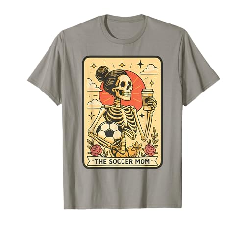 Halloween Fußball Mama Tarot Karte Fußball Mama Sport Game Day T-Shirt von Funny Soccer Mom Skeleton, Retro Football Lovers