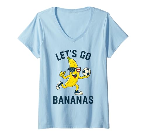 Damen Funny Banana Soccer Cartoon Kicking Ball USA Flag Sonnenbrille T-Shirt mit V-Ausschnitt Damen Funny Banana Soccer Cartoon Kicking Ball USA Flag Sonnenbrille T-Shirt mit V-Ausschnitt von Funny Soccer Playoffs Bananas Merchandise