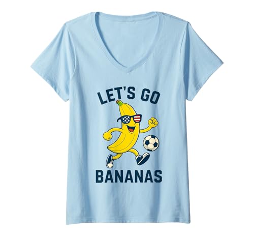 Damen Lustige Bananen-Fußball-Brille mit USA-Flagge T-Shirt mit V-Ausschnitt Damen Lustige Bananen-Fußball-Brille mit USA-Flagge T-Shirt mit V-Ausschnitt von Funny Soccer Playoffs Bananas Merchandise