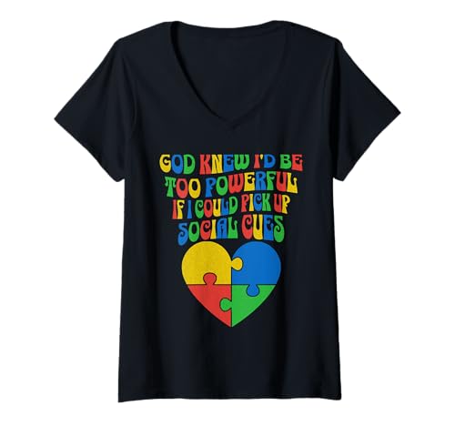 Damen Gott wusste, DASS ich zu mächtig wäre, wenn ich soziale Signale aufgreifen könnte T-Shirt mit V-Ausschnitt Damen Gott wusste, DASS ich zu mächtig wäre, wenn ich soziale Signale aufgreifen könnte T-Shirt mit V-Ausschnitt von Funny Socially Awkward Anti-Social Club Designs