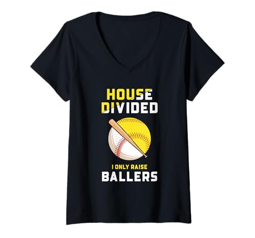 Damen Baseball-Softball Mom House Divided Ich Habe nur Ballerinnen großgezogen T-Shirt mit V-Ausschnitt Damen Baseball-Softball Mom House Divided Ich Habe nur Ballerinnen großgezogen T-Shirt mit V-Ausschnitt von Funny Softball Baseball Mom Apparel