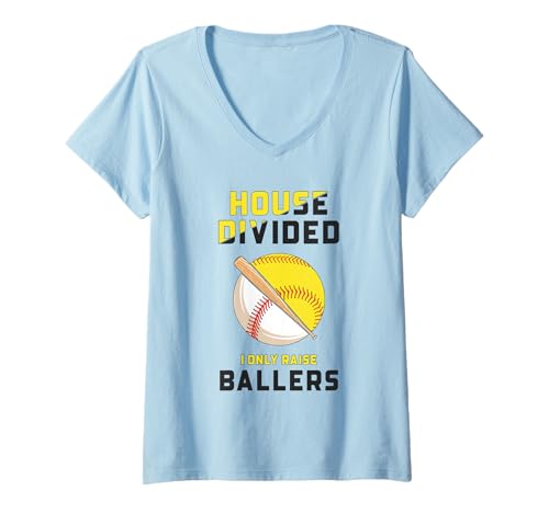 Damen Baseball-Softball Mom House Divided Ich Habe nur Ballerinnen großgezogen T-Shirt mit V-Ausschnitt Damen Baseball-Softball Mom House Divided Ich Habe nur Ballerinnen großgezogen T-Shirt mit V-Ausschnitt von Funny Softball Baseball Mom Apparel