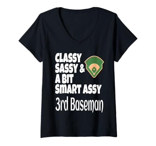 Damen Klassischer, frecher und ein bisschen kluger Third Baseman Softball T-Shirt mit V-Ausschnitt von Funny Softball Gifts For Women