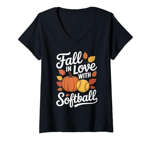Damen Verlieben Sie Sich in Softball Thanksgiving Herbst Sport T-Shirt mit V-Ausschnitt Damen Verlieben Sie Sich in Softball Thanksgiving Herbst Sport T-Shirt mit V-Ausschnitt von Funny Softball Lover Thanksgiving & Fall Apparel