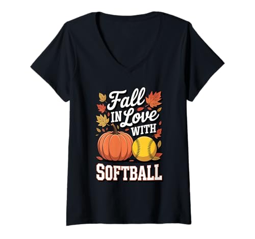 Damen Verlieben Sie Sich in Softball Thanksgiving Herbst Sport T-Shirt mit V-Ausschnitt Damen Verlieben Sie Sich in Softball Thanksgiving Herbst Sport T-Shirt mit V-Ausschnitt von Funny Softball Lover Thanksgiving & Fall Apparel
