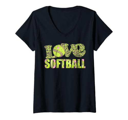 Damen Love Softball-Spieler Game Day Vibes Softball Pitcher Catcher T-Shirt mit V-Ausschnitt von Funny Softball Player Teen Girls Youth Gifts Women